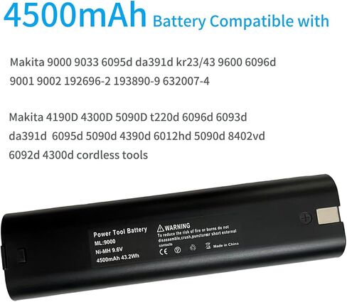 9.6V 4500mAh Ni-MH 9000 بطارية لـ Makita 9000 9001 9002 9033 9600 6095D DA391D KR23/43 6096D 192696-2 193890-9 632007-4 ، 2 BLOTCUMANCE BETACTIONS in Kuwait