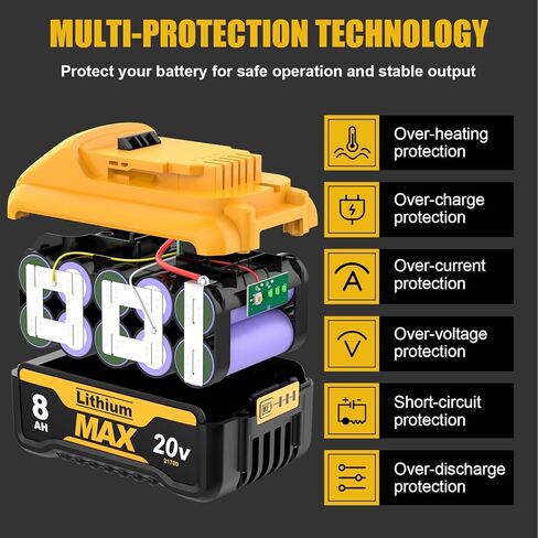 4pack 8.0ah استبدال DeWalt 20V بطارية ليثيوم متوافق مع DeWalt 20 Volt Max Battery XR DCB200 DCB201 DCB203 DCB204 DCB205 DCB206 DCD DCF Series Series Cordless Tools in Kuwait