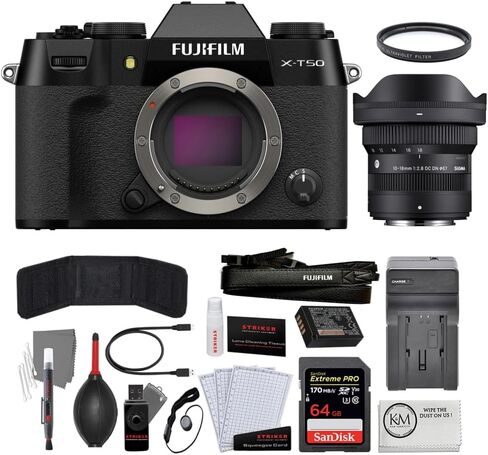 FUJIFILM X-T50 Mirrorless Camera | Black Bundled with Sigma 10-18mm f/2.8 DC DN Contemporary Lens + 64GB Memory Card + Charger + UV Filter + Photo Starter Kit + Cleaning Cloth (7 Items) in Saudi Arabia