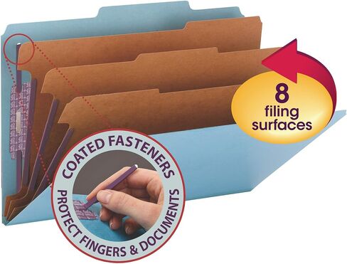 Smead Pressboard Classification File Folder with SafeSHIELD Fasteners, 3 Dividers, 3" Expansion, Legal Size, Yellow, 10 per Box (19098) (Pack of 1) in Kuwait