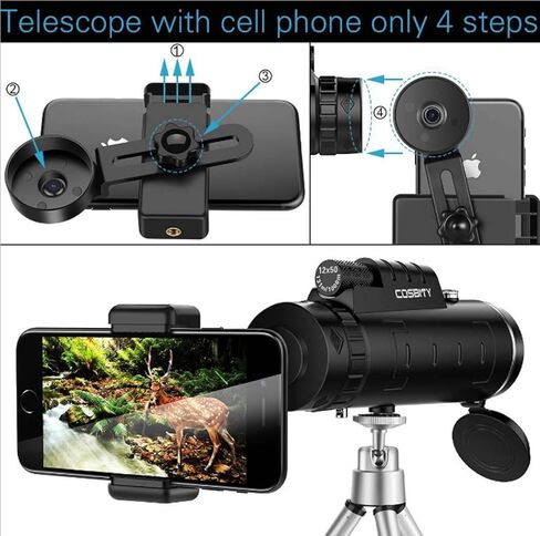 40x60 Monocular Telescopes Compact Waterproof Telescopes for Football Safari Bird Watching Hunting Climbing with Mobile Phone Holder Carrying Bag Strap Clean Cloth in Kuwait