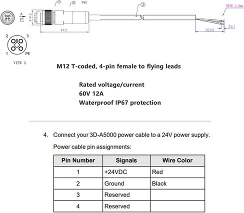 M12 4-pin cable-power cable 24V لـ Cognex 3D-A5000 A5005 A5030 A5060 A5120 Area Sensor 3D Camera Sensor ، 3M in Saudi Arabia