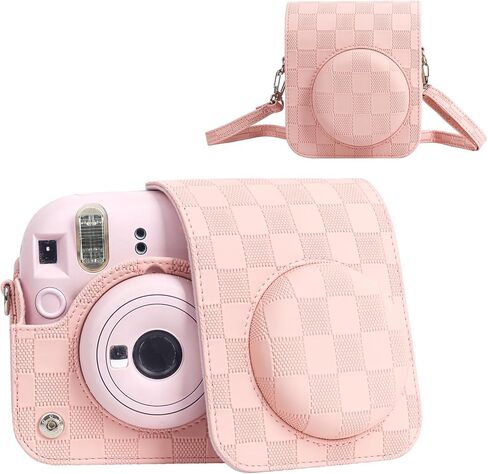 علبة الكاميرا متوافقة مع Fujifilm Instax Mini 12 Camera الفوري ، حقيبة حمل الكاميرا على طراز Checkerboard لـ Polaroid Instax Mini 12 مع حزام - أسود كلاسيكي in Saudi Arabia