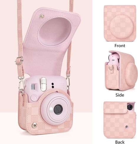 علبة الكاميرا متوافقة مع Fujifilm Instax Mini 12 Camera الفوري ، حقيبة حمل الكاميرا على طراز Checkerboard لـ Polaroid Instax Mini 12 مع حزام - أسود كلاسيكي in Saudi Arabia