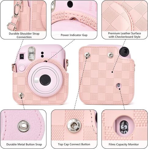 علبة الكاميرا متوافقة مع Fujifilm Instax Mini 12 Camera الفوري ، حقيبة حمل الكاميرا على طراز Checkerboard لـ Polaroid Instax Mini 12 مع حزام - أسود كلاسيكي in Saudi Arabia