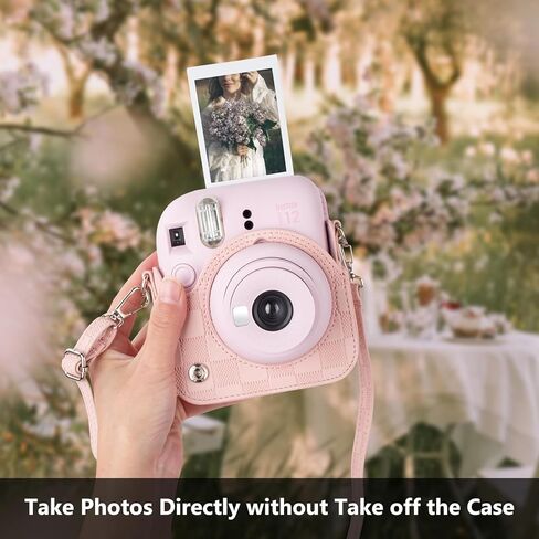علبة الكاميرا متوافقة مع Fujifilm Instax Mini 12 Camera الفوري ، حقيبة حمل الكاميرا على طراز Checkerboard لـ Polaroid Instax Mini 12 مع حزام - أسود كلاسيكي in Saudi Arabia