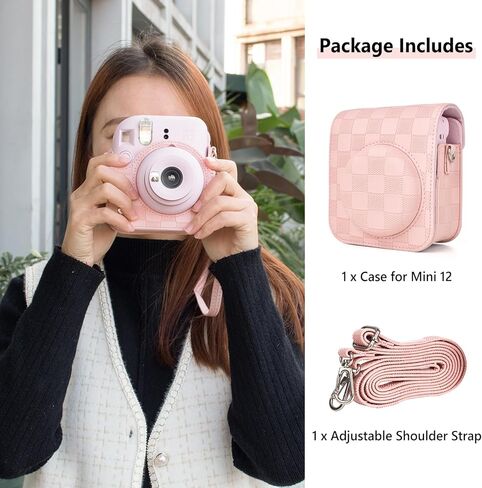 علبة الكاميرا متوافقة مع Fujifilm Instax Mini 12 Camera الفوري ، حقيبة حمل الكاميرا على طراز Checkerboard لـ Polaroid Instax Mini 12 مع حزام - أسود كلاسيكي in Saudi Arabia