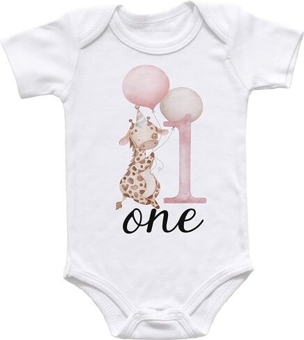 Giraffe Birthday Shirt, Safari First Birthday Outfit for Girl, One Birthday Shirt Baby Girl (12M Short Sleeve White T-Shirt) in Saudi Arabia