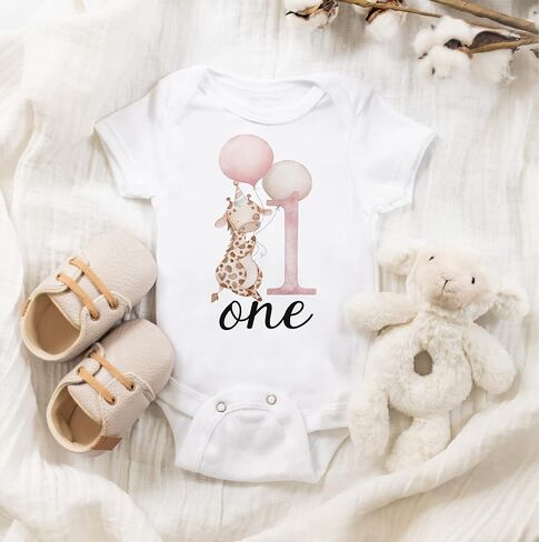 Giraffe Birthday Shirt, Safari First Birthday Outfit for Girl, One Birthday Shirt Baby Girl (12M Short Sleeve White T-Shirt) in Saudi Arabia