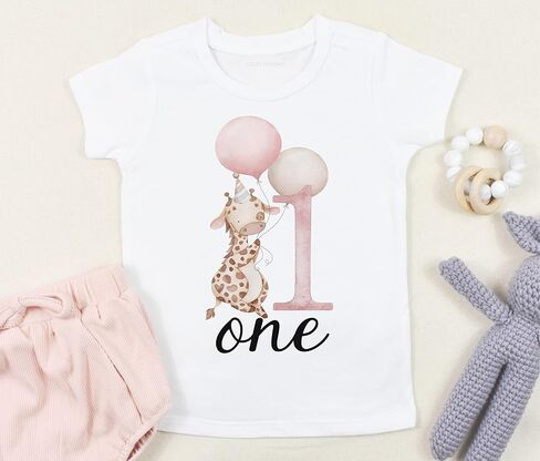 Giraffe Birthday Shirt, Safari First Birthday Outfit for Girl, One Birthday Shirt Baby Girl (12M Short Sleeve White T-Shirt) in Saudi Arabia
