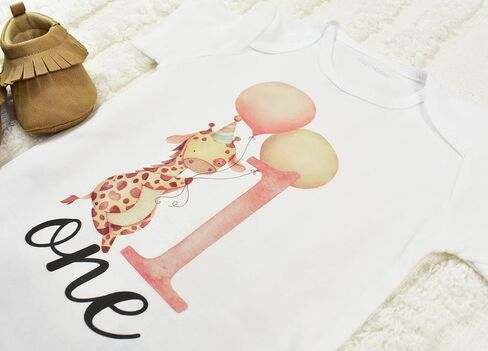Giraffe Birthday Shirt, Safari First Birthday Outfit for Girl, One Birthday Shirt Baby Girl (12M Short Sleeve White T-Shirt) in Saudi Arabia