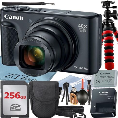 Canon PowerShot SX740 HS Digital Camera (Black) مع بطاقة ذاكرة 64 جيجابايت + CASE + TRUPOD + حزمة الملحقات (متجددة) in Kuwait