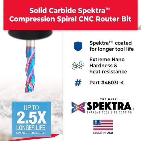 Amana Tool 46031-K CNC SC SPEKTRA Extreme Tool Life Life Compression Planced 3/8 D X 1-1/4 CH X 3/8 SHK X 3 INCH LONG 3 VILUTE BETTER in Saudi Arabia