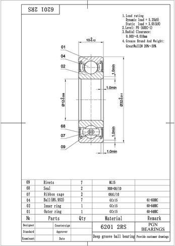 (10 عبوات) محمل كروي مختوم PGN 6201-2RS - C3-12x32x10 - مشحم - فولاذ كروم in Kuwait