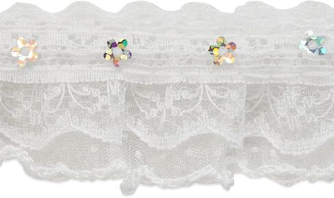 Trims by the Yard Aria 1 1/4" Sequin Ruffle Lace Ivory | (10 Yard Cut) Trim in Saudi Arabia