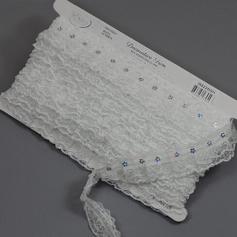 Trims by the Yard Aria 1 1/4" Sequin Ruffle Lace Ivory | (10 Yard Cut) Trim in Saudi Arabia