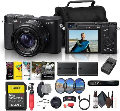 Sony RX1R III Full-Frame Compact Camera – 35mm Lens, 4K Video, Fast Hybrid AF, EVF, Pro-Grade Lightweight Travel & Street Camera (DSCRX1RM3) + 64GB Card + NP-FW50 Battery + Photo Software +More in Saudi Arabia