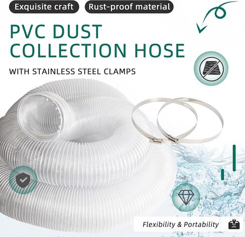 6 Inch 30 FT PVC Dust Collection Hose with 10 Stainless Steel Clamps – Heavy Duty, Puncture-Resistant Hose for Industrial & Home Use in Saudi Arabia