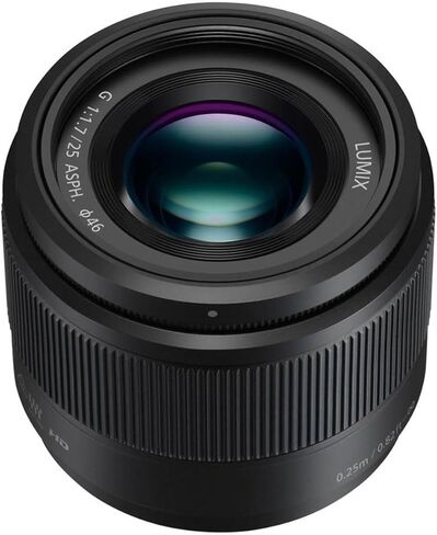 Panasonic 25mm f/1.7 Lumix G Aspherical Lens for Micro 4/3 System - Bundle with Soft Lens Case, 46mm Filter Kit, Cleaning Kit, Capleash II in Saudi Arabia