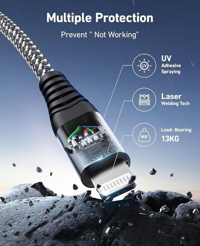 iPhone Charging Cable [Apple MFi Certified] USB Lightning Cable 6FT, 3 Pack | Nylon Braided Heavy Duty Fast iPhone Charger Cord for iPhone 14 13 12 11 X XS XR SE 8 7, iPad Pro, Air, mini, iPod, AirPods in Kuwait