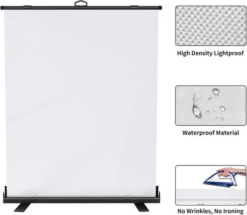 WASJOYE Retractable White Backdrop Screen - 79 x 59 in Professional Pull Up Panel Auto-Locking Wrinkle-Resistant Photography Background for Video Conference, Live Game, Photographic Studio, Streaming in Saudi Arabia