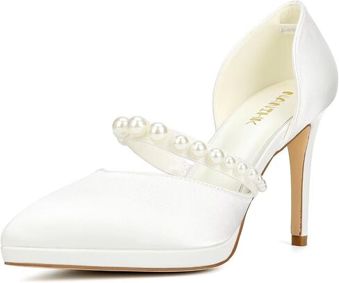 Pearl Wedding Shoes for Bride Closed Toe High Heel Bridal Shoes Wedding Heels in Saudi Arabia