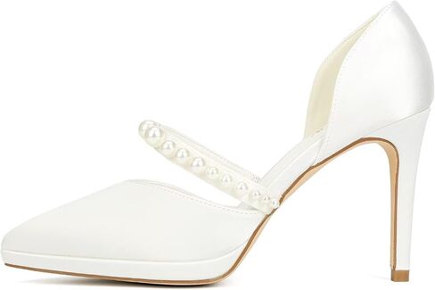 Pearl Wedding Shoes for Bride Closed Toe High Heel Bridal Shoes Wedding Heels in Saudi Arabia