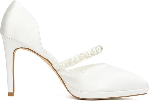 Pearl Wedding Shoes for Bride Closed Toe High Heel Bridal Shoes Wedding Heels in Saudi Arabia