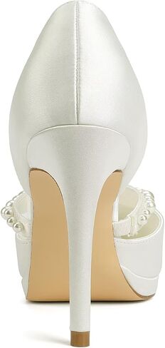 Pearl Wedding Shoes for Bride Closed Toe High Heel Bridal Shoes Wedding Heels in Saudi Arabia