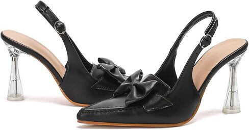 Gatuxus Women's Slingback Clear Clear Hitten Bow Pumps مغلقة إصبع القدمين عالي الكعب في الصنادل الزفاف أحذية اللباس غير الرسمي in Kuwait
