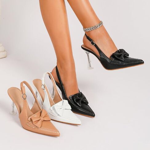 Gatuxus Women's Slingback Clear Clear Hitten Bow Pumps مغلقة إصبع القدمين عالي الكعب في الصنادل الزفاف أحذية اللباس غير الرسمي in Kuwait