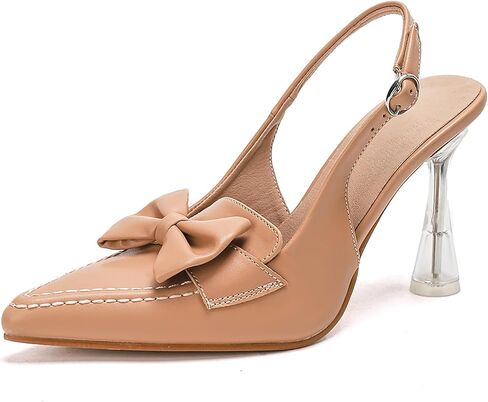 GATUXUS Women's Slingback Clear Kitten Heels Bow Pumps Closed Pointed Toe High Heels Sandals Wedding Casual Dress Shoes in Kuwait