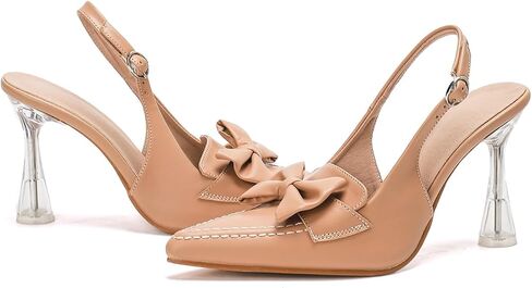 GATUXUS Women's Slingback Clear Kitten Heels Bow Pumps Closed Pointed Toe High Heels Sandals Wedding Casual Dress Shoes in Kuwait