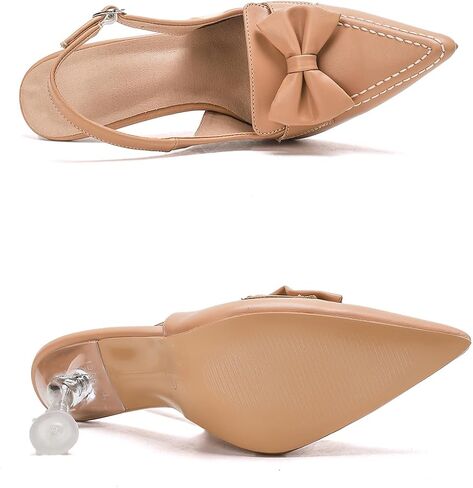 GATUXUS Women's Slingback Clear Kitten Heels Bow Pumps Closed Pointed Toe High Heels Sandals Wedding Casual Dress Shoes in Kuwait