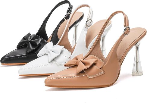 GATUXUS Women's Slingback Clear Kitten Heels Bow Pumps Closed Pointed Toe High Heels Sandals Wedding Casual Dress Shoes in Kuwait