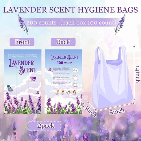 200 Pcs 17.7 x 9.8 in Lavender Scented Hygiene Bags Discreet Waste Disposal for Feminine Products, Diaper Disposal or Pet Waste Sacks with Easy-to-tie Tabs in Saudi Arabia