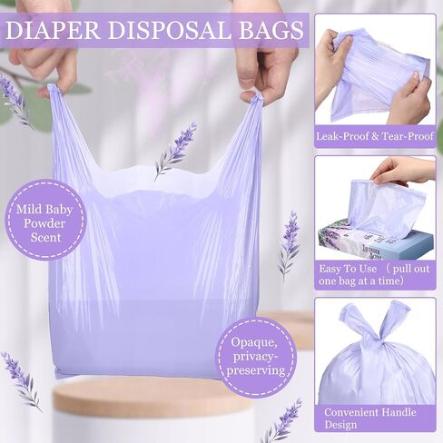 200 Pcs 17.7 x 9.8 in Lavender Scented Hygiene Bags Discreet Waste Disposal for Feminine Products, Diaper Disposal or Pet Waste Sacks with Easy-to-tie Tabs in Saudi Arabia