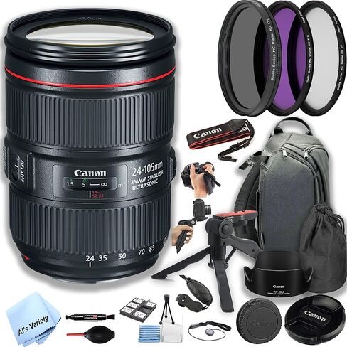 Canon EF 24-105mm f/4l هو II USM Lens ، مجموعة مرشح 3pc ، حزمة خلفية 100S ، حقيبة عدسة ، قبضة ، جراب القبضة ، الغطاء والمزيد (21pc) (متجدد) in Saudi Arabia
