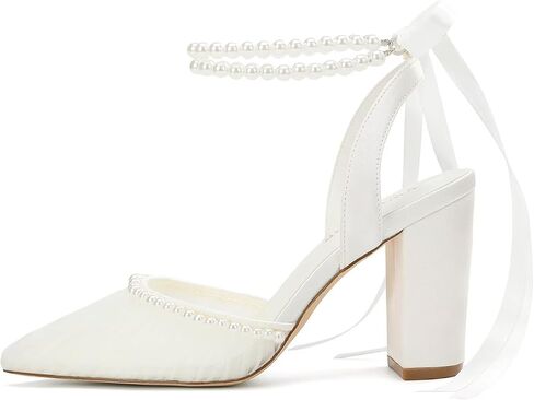 Pearl Heels Wedding Shoes for Bride Closed Toe Bridal Heels Comfortable Bridal Shoes in Saudi Arabia