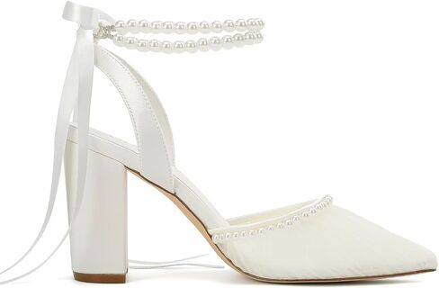 Pearl Heels Wedding Shoes for Bride Closed Toe Bridal Heels Comfortable Bridal Shoes in Saudi Arabia