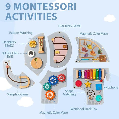 لوحة حائط كبيرة للفيل الخشبية للطفل التعليمي Montessori Toy للأطفال التفاعلية التفاعلية ألعاب الحسية الحسية in Saudi Arabia