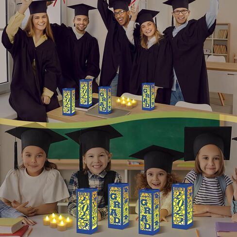 6 Pcs Graduation Table Centerpieces Boxes Class of 2024 Graduation Table Lanterns for Centerpieces with LED Candles Congrats Grad School College Party for Graduation Party Table Decorations in Saudi Arabia