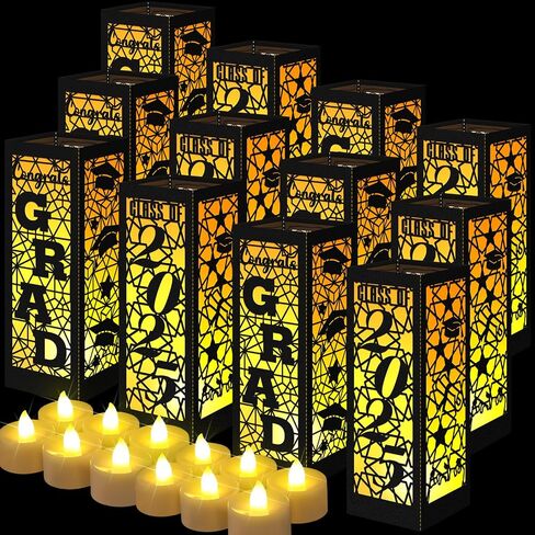 6 Pcs Graduation Table Centerpieces Boxes Class of 2024 Graduation Table Lanterns for Centerpieces with LED Candles Congrats Grad School College Party for Graduation Party Table Decorations in Kuwait