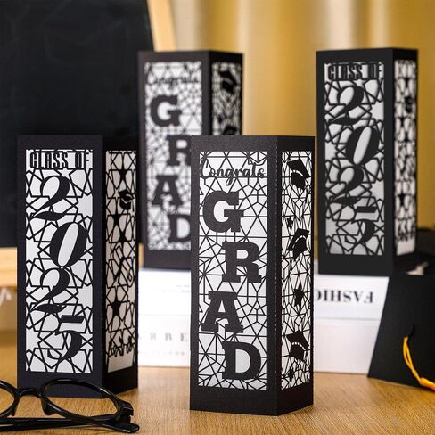 6 Pcs Graduation Table Centerpieces Boxes Class of 2024 Graduation Table Lanterns for Centerpieces with LED Candles Congrats Grad School College Party for Graduation Party Table Decorations in Kuwait