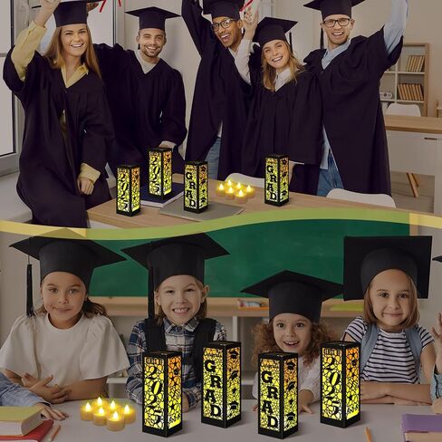 6 Pcs Graduation Table Centerpieces Boxes Class of 2024 Graduation Table Lanterns for Centerpieces with LED Candles Congrats Grad School College Party for Graduation Party Table Decorations in Kuwait