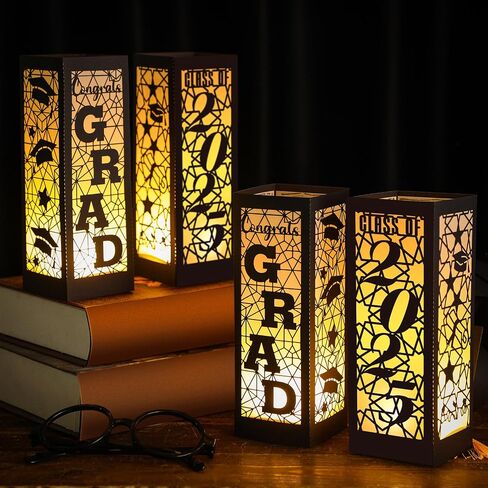 6 Pcs Graduation Table Centerpieces Boxes Class of 2024 Graduation Table Lanterns for Centerpieces with LED Candles Congrats Grad School College Party for Graduation Party Table Decorations in Kuwait