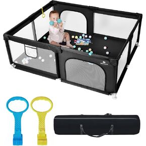 50" x 50" Extra Large Baby Playpen for Babies and Toddlers, Safe Activity Center with Soft Play Fence, Indoor Safety Yard, Easy to Assemble and Clean (Black) in Saudi Arabia