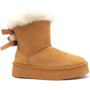 REDVOLUTION Women's Classic Fuzzy Platform Boot Fringe Accent Snow Boots Butterfly Bow-Accent Fashion Boots with Anti-Slip Outsole Outdoor in Kuwait