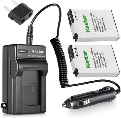 Kastar Battery (x2) وشاحن السفر AC لـ NIK EN-EL12 ، ENEL12 ، MH-65 COOLPIX S9900 ، S9700 ، AW120 ، S9500 ، AW110 ، S70 ، S9600 ، S6300 ، S6200 ، S8100 ، S9100 ، S800C ، S31 in Saudi Arabia