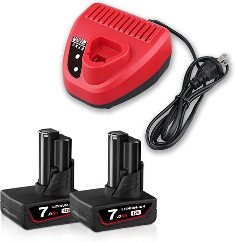2 Pack 12V 7.0AH استبدال لـ Milwaukee 48-11-1862 Battery & N12 3A شاحن متوافق مع بطارية Milwaukee 12V LI-ION 48-11-1812 48-11-1828 48-11-1850. in Saudi Arabia